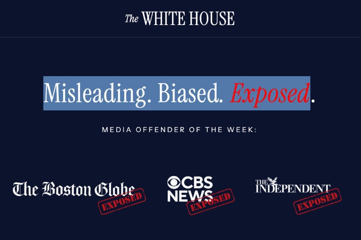 白宮28日在官網上設立新的「媒體偏見追蹤器」，頁面上寫著「誤導、偏見、揭穿」。圖/翻攝自白宮官網