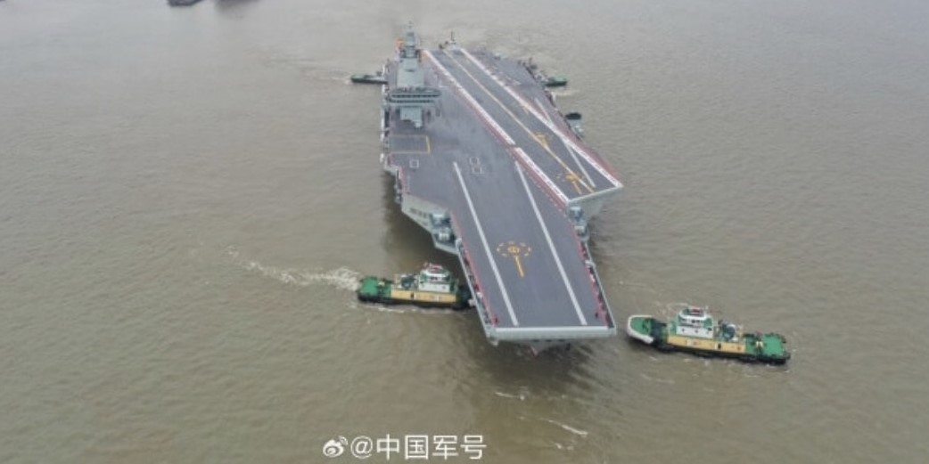 大陸「福建艦」的首次海試與二次海試僅間隔2周。圖/取自微博＠中國軍號