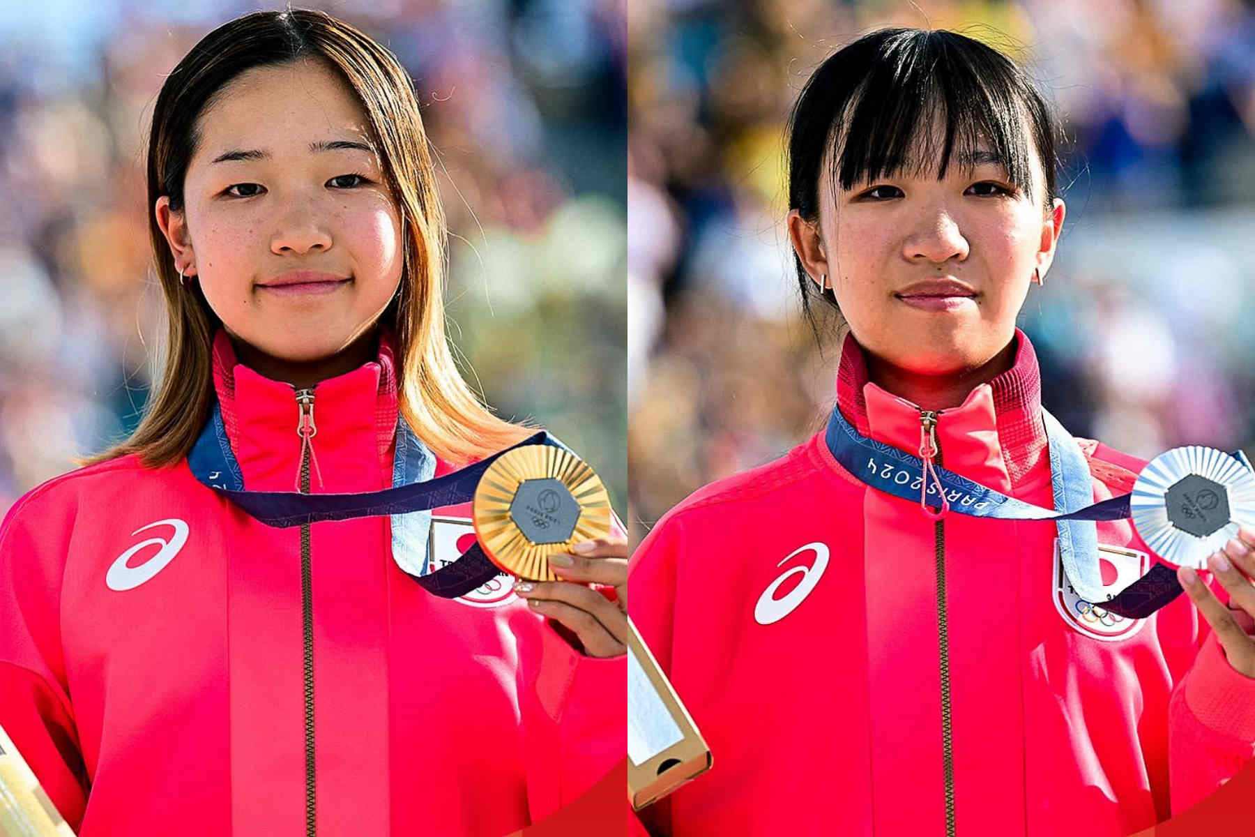 奧運滑板項目女子街式滑板賽登場，日本滑板選手吉澤戀（左）年紀僅14歲取得金牌，獲奧運銀牌的赤間凛音，也只有15歲。 圖／取自日本奧委會官方IG