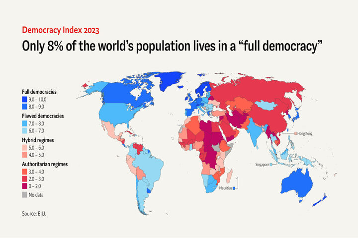 經濟學人智庫公布《2023民主指數》報告。圖/取自經濟學人智庫官網