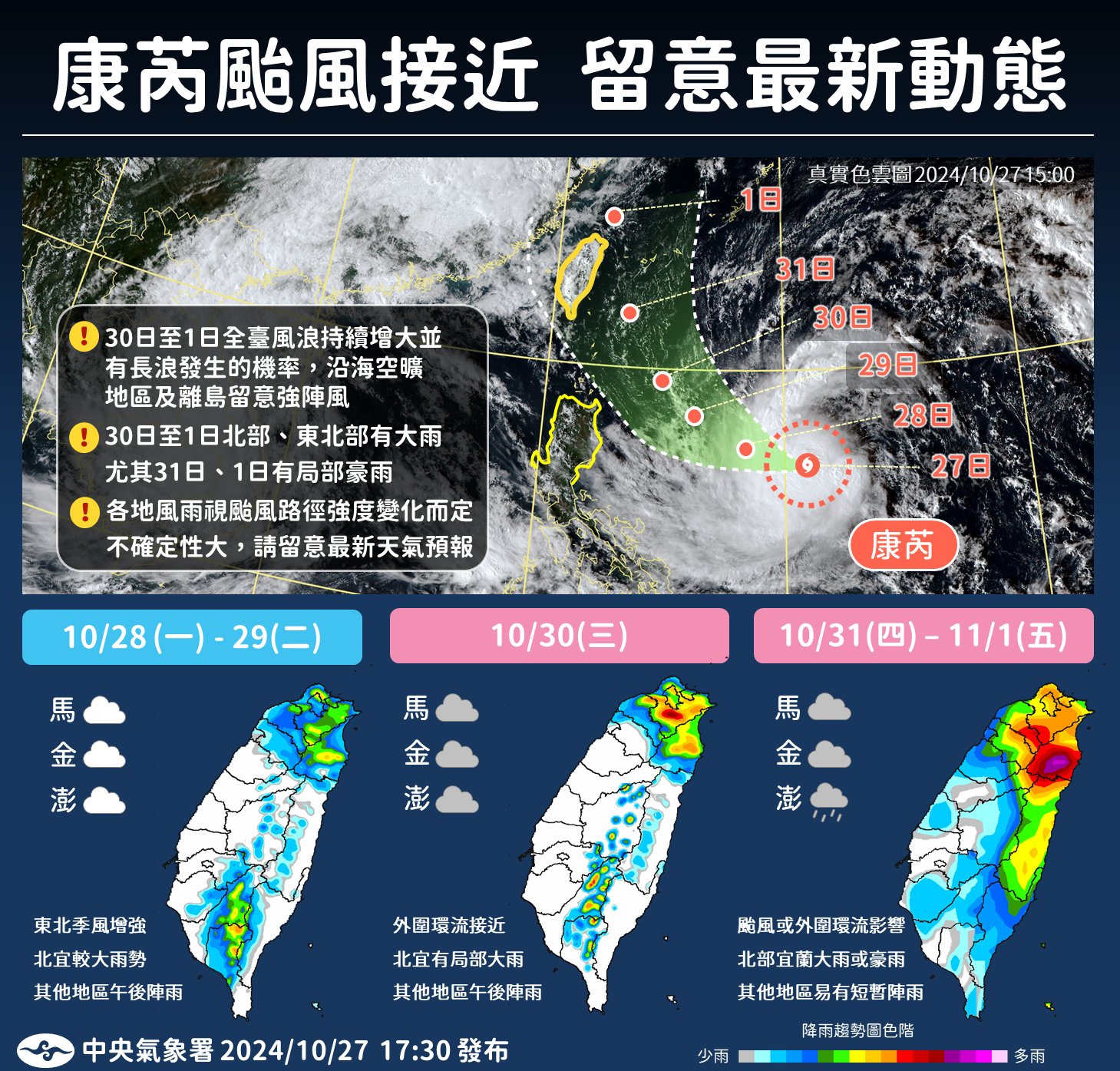 康芮颱風接近，請留意最新動態。圖/取自中央氣象署