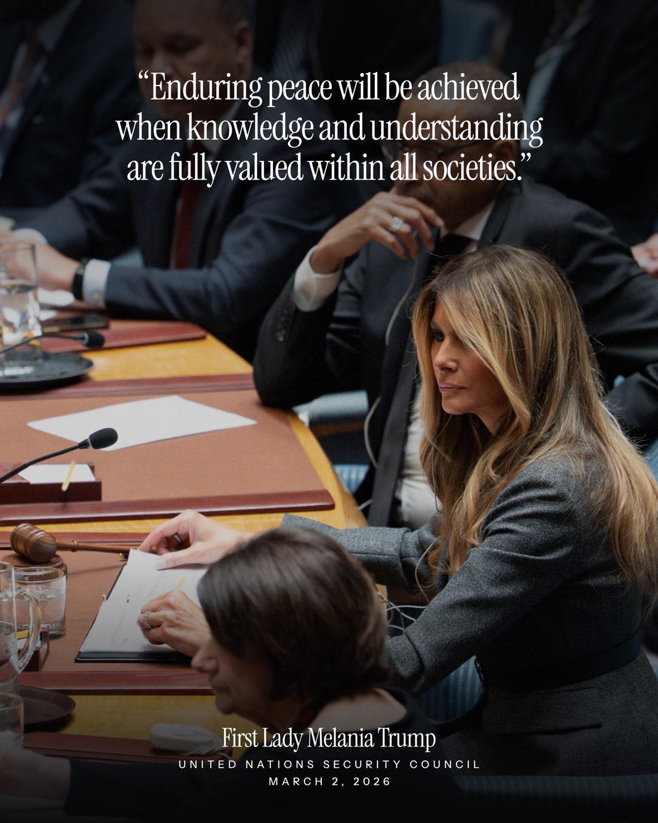 圖為美國第一夫人梅蘭妮亞本月初在聯合國主持會議。圖/取自Melania Trump FB