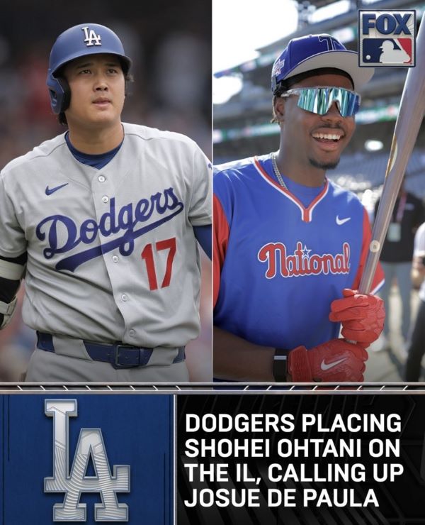 大谷翔平(左)10日正式進入傷兵名單,道奇升21歲超級新秀Josue De Paula接替。圖/取自mlbonfox IG