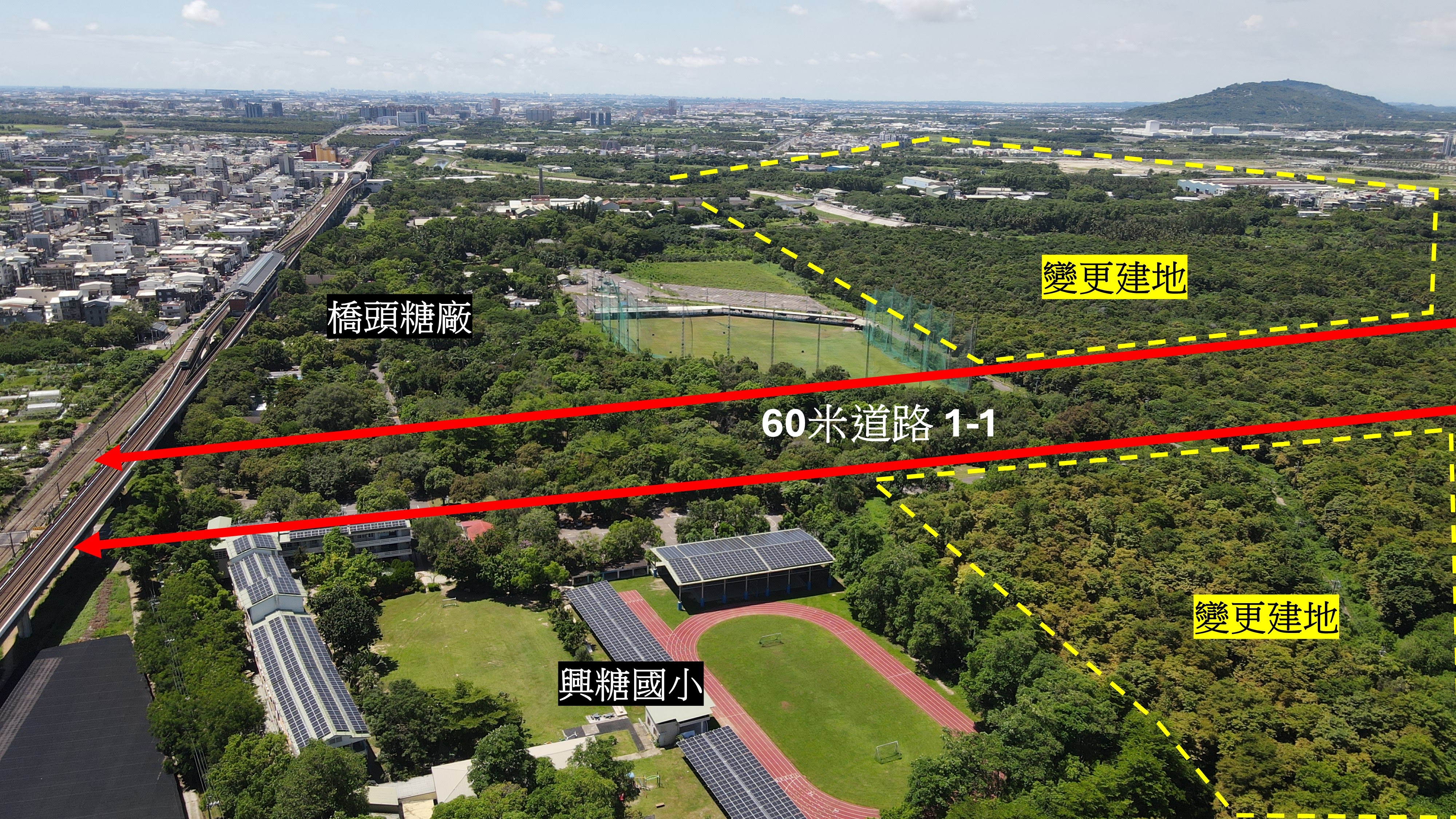 高雄市府啟動的開發案將開路切割糖廠景觀,並導致百公頃都會森林消失。圖/取自連署發起團體連署表單