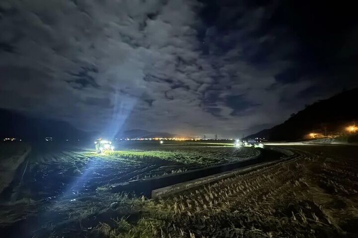 天兔颱風逼近，花蓮富里鄉農民搶收到半夜。圖/取自中央社